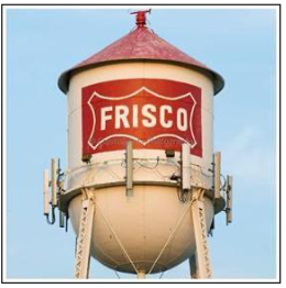 A water tower with the town name Frisco on it.